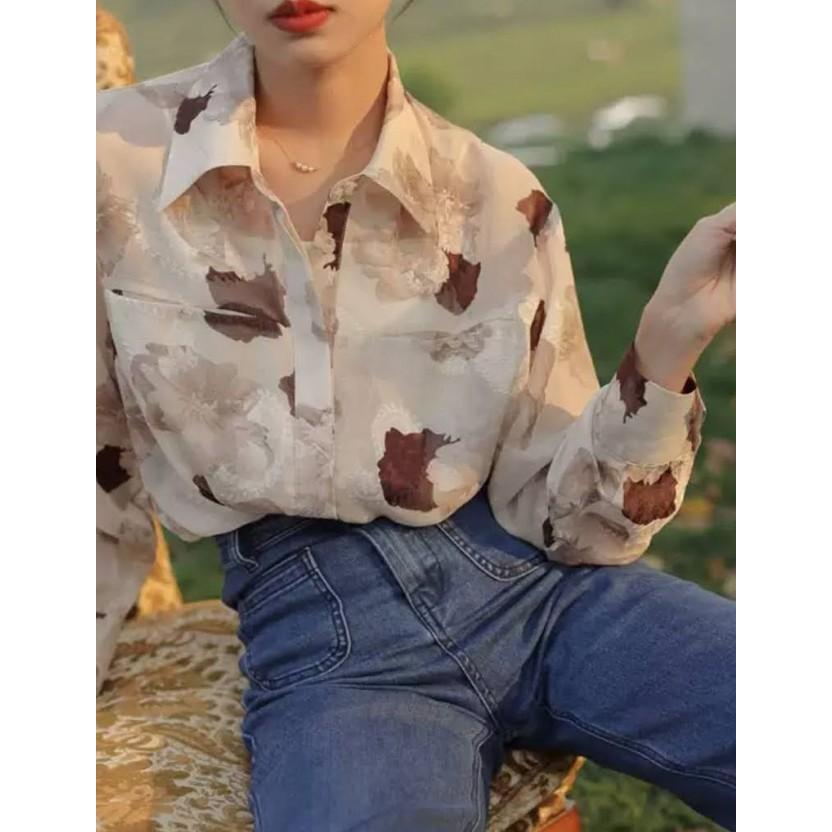 ANGENEHM 長袖シャツ ブラック ホワイト 花柄 M ブラウス 日本製 blo24601.jpg