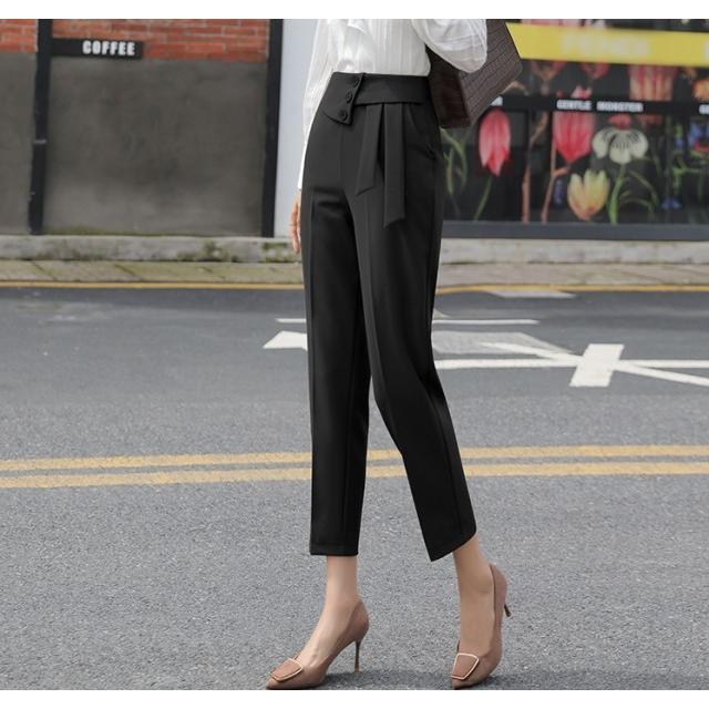 テーパードパンツ レディース ボトムス 春夏 センタープレスパンツ クロップドパンツ ウエストマーク ハイウエストパンツ 大きいサイズ 黒 春 夏 きれいめ :AWH0372:Leap・リープ 通販 未使用 センタープレス入り クロップドパンツ