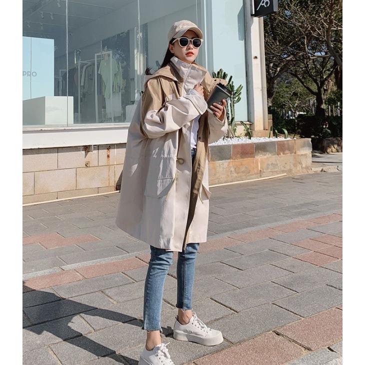 ライトアウトポケット フード付き ロングジャケット　アイボリー【M】 ロングマウンテンパーカー アウター レディース 春秋 大きいサイズ