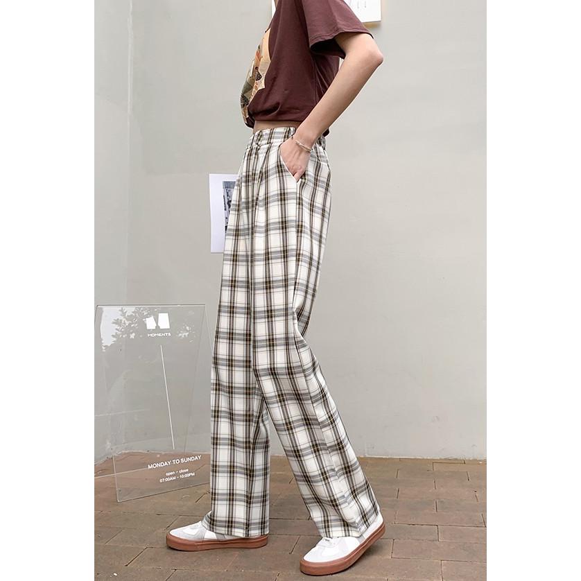 チェックパンツ ストレートパンツ レディース ボトムス ハイウエスト