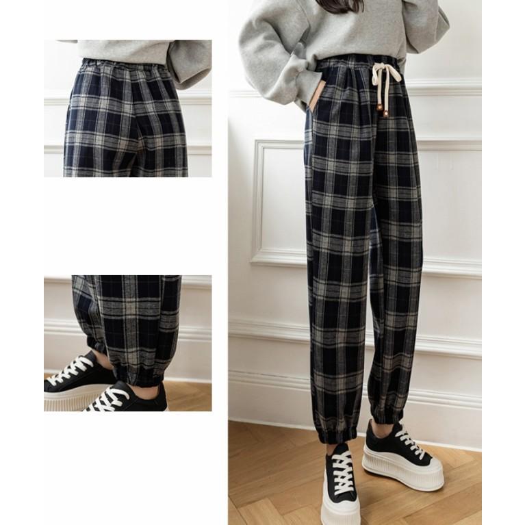 チェックパンツ レディース ボトムス ハイウエスト ウエストゴム