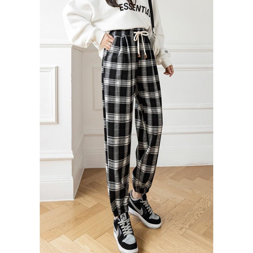 チェックパンツ レディース ボトムス ハイウエスト ウエストゴム