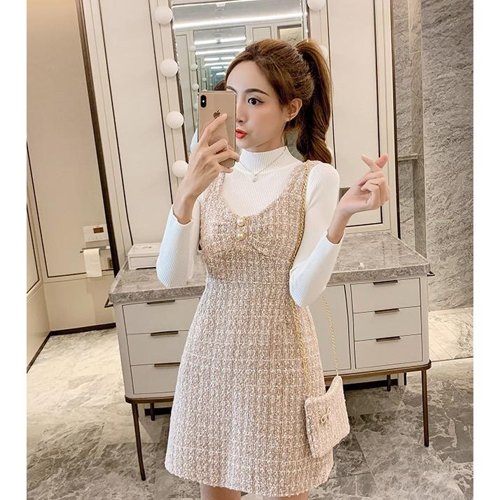 ツイード ワンピース おしゃれ ミニ丈 長袖 秋冬 ジャンパースカート ミニ セットアップ ツイード ワンピース