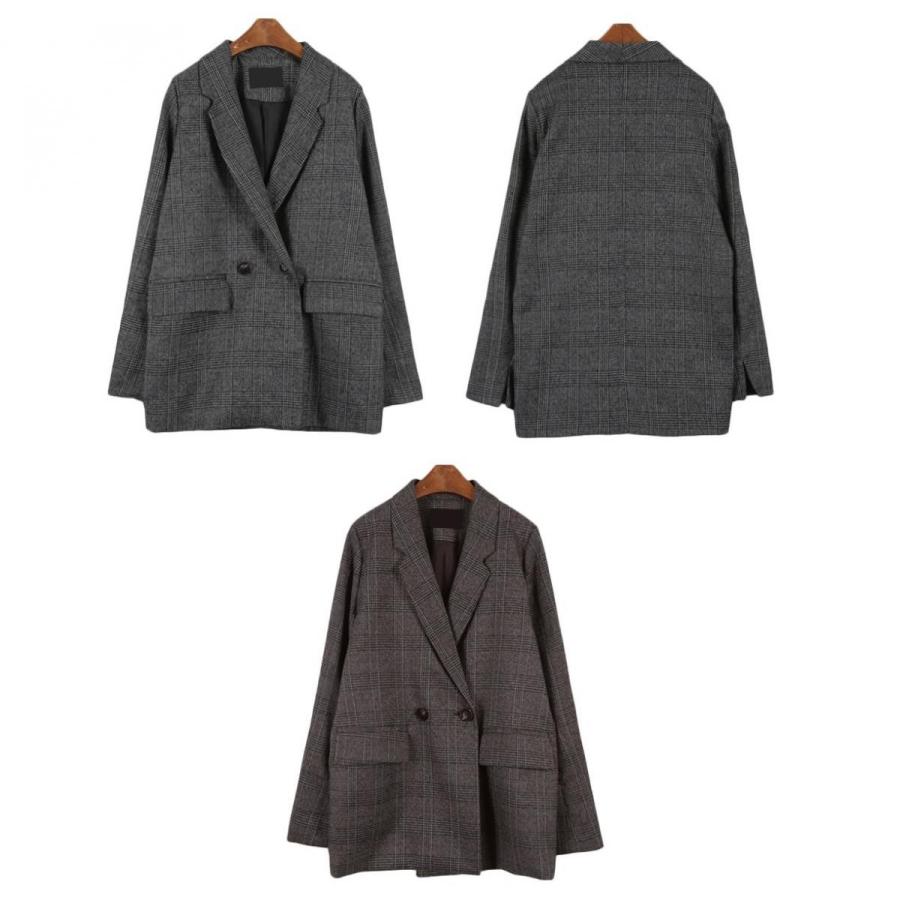 グレンチェック テーラードジャケット ジャケット レディース ダブル