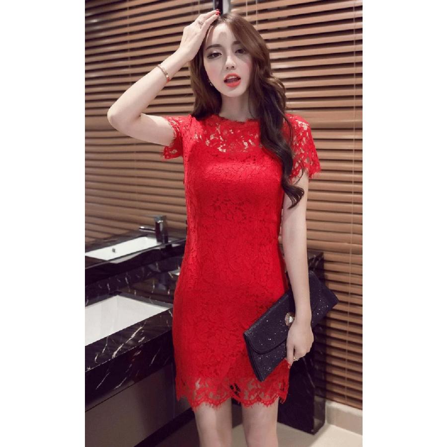 ワンピース レディース 総レース タイトミニドレス 花柄 レース 刺繍