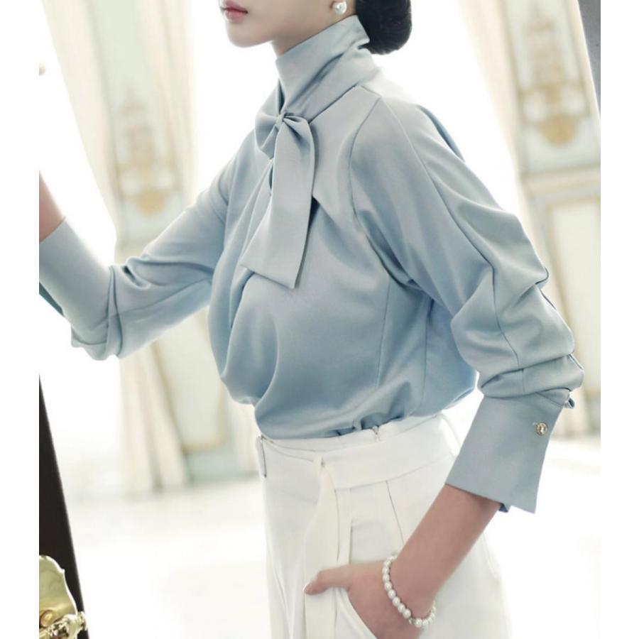 ボウタイブラウス ボウタイ ブラウス レディース 長袖 スタンドカラー ハイネック トップス 上品 オフィス 通勤服 お呼ばれ 大きいサイズ 一部即納 ボウタイブラウス ボウタイ ブラウス レディース 長袖