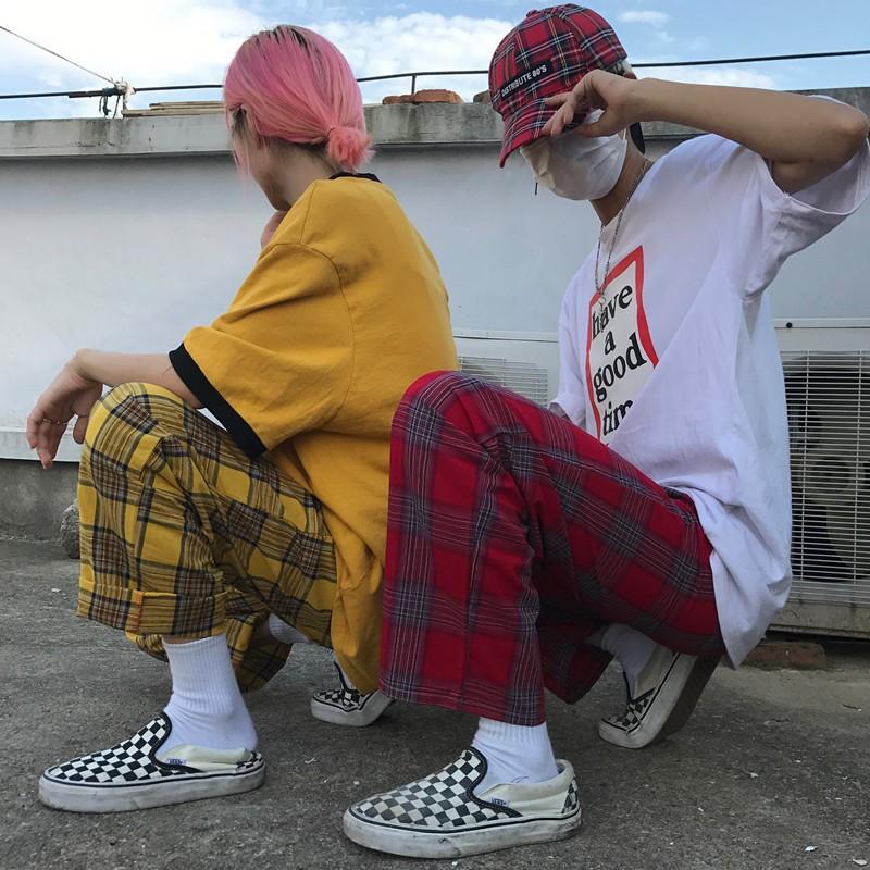 即納 チェック柄 パンツ ズボン パンク ロック オルチャン メンズ レディース ボトムス 韓国 ファッション 原宿系 F0001Leap