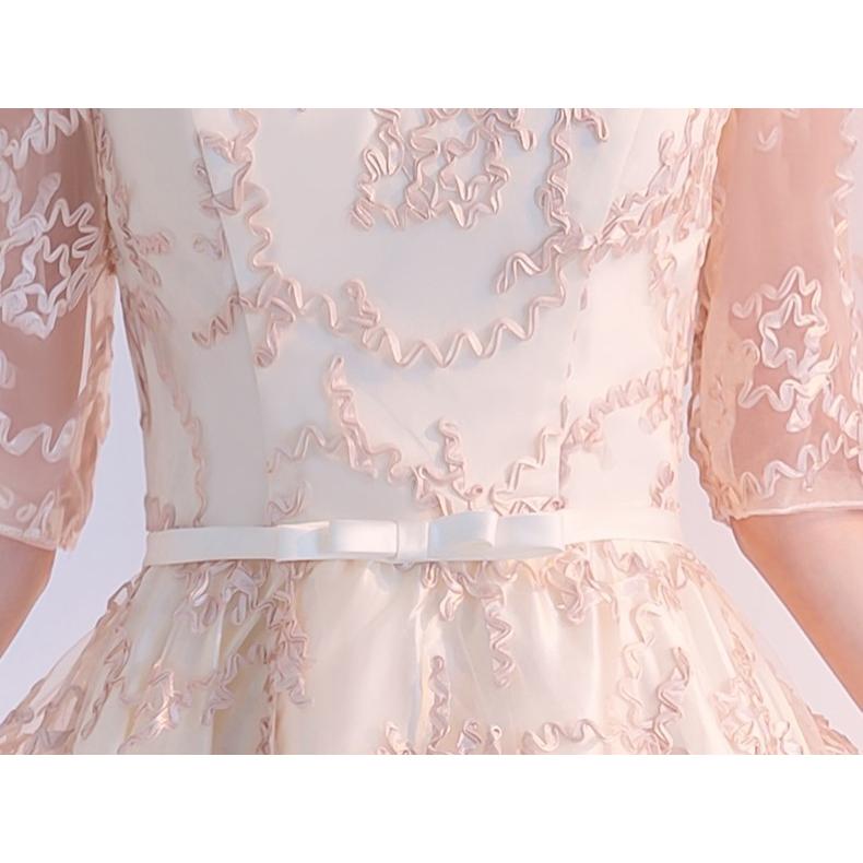 パーティードレス 韓国 袖あり 五分袖 フィッシュテール ドレス レース