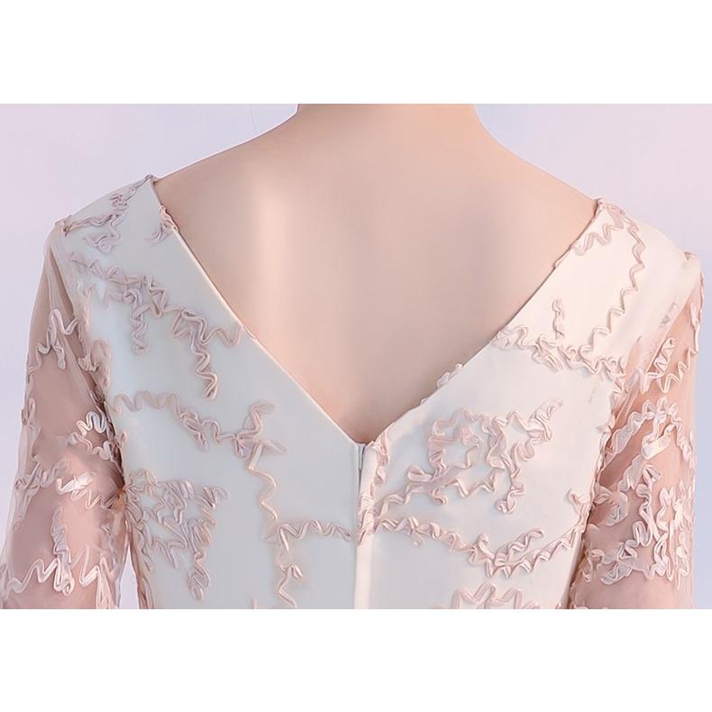 パーティードレス 韓国 袖あり 五分袖 フィッシュテール ドレス レース