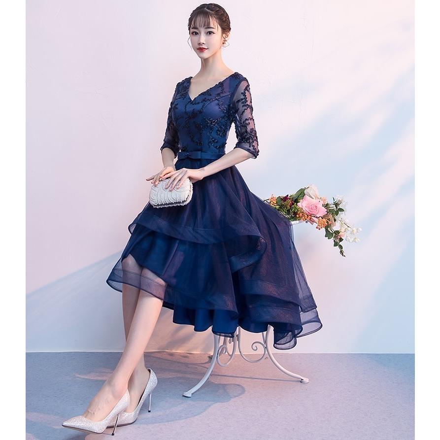 パーティードレス フリル ティアード シアー Aライン 韓国 3色 ミニドレス フリル Aライン パーティ 結婚式 韓国 3色 S-2XL