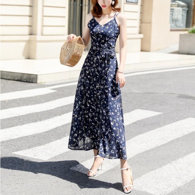 新品❤️archivoネイビーノースリーブワンピース すっきり見え 軽やかデニムノースリーブワンピース（マキシ・ロング