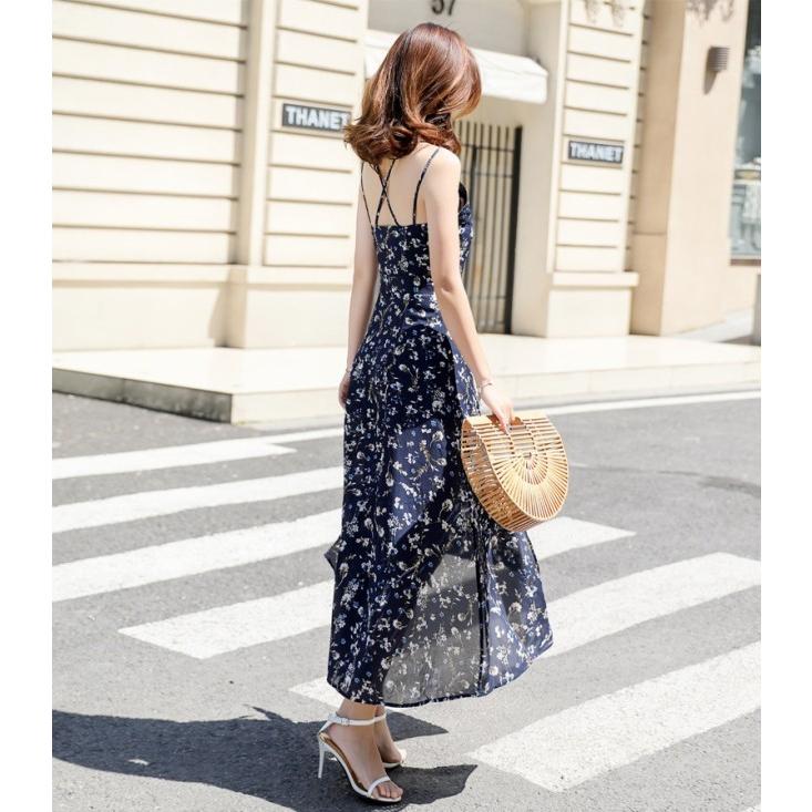 花柄のワンピース マキシ ノースリーブ レディース 肌見せ