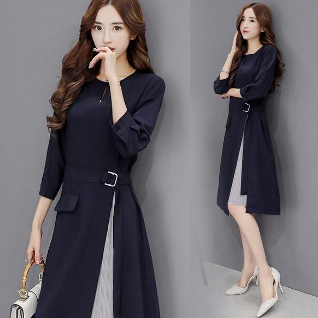 COTOO 花柄 ワンピース Aライン リボン フレア 七分袖 パープル 38