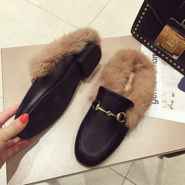 ふわふわ ファー付き バブーシュ ブローファー ビット ローファー