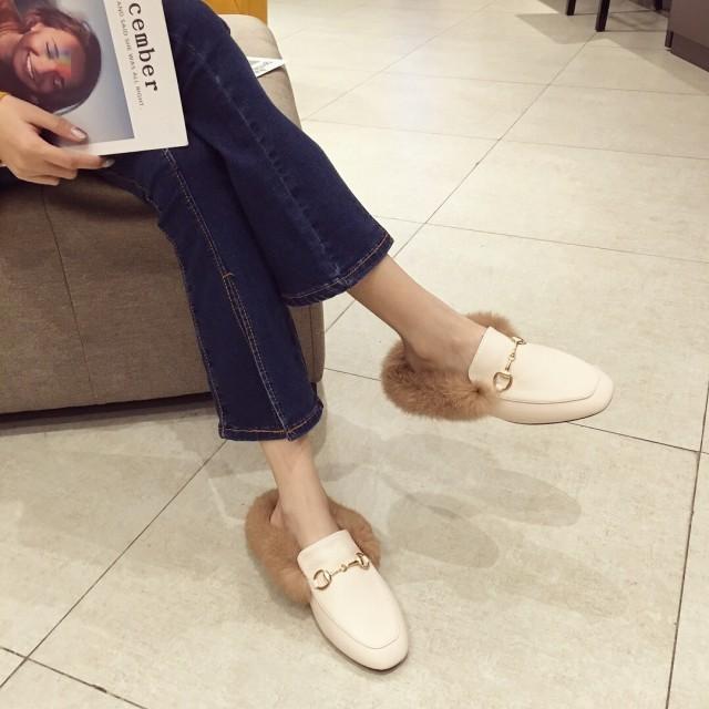 ふわふわ ファー付き バブーシュ ブローファー ビット ローファー