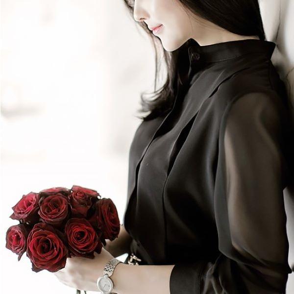 シャツブラウス トップス レディース 長袖 シアー シースルー ブラウス