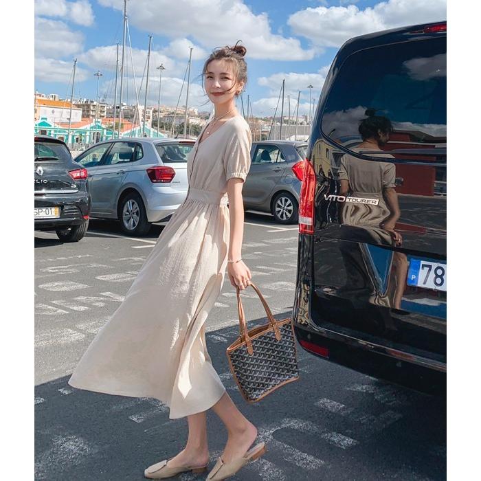 vネック ワンピース ロング 春 夏 フロントボタンワンピース