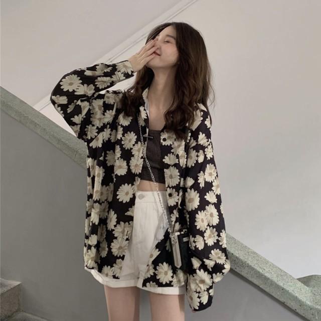 シャツブラウス 花柄 トップス レディース 柄シャツ 長袖 襟付きシャツ  
