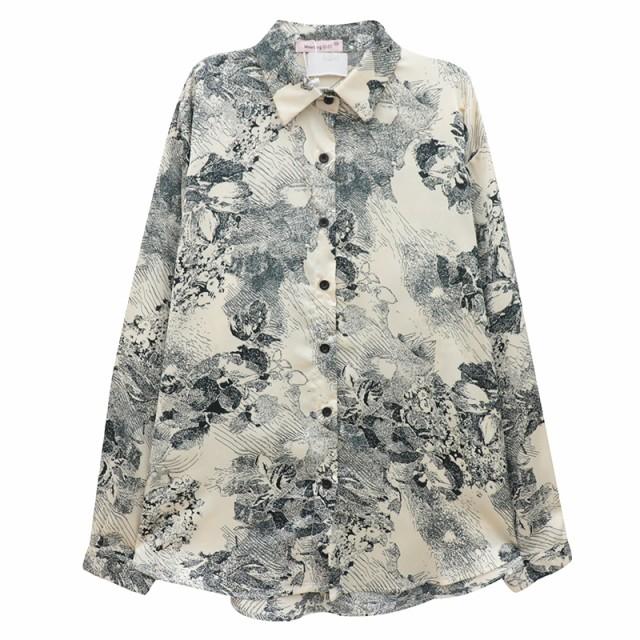 シャツブラウス 長袖 柄シャツ ボタニカル柄 トップス シャツブラウス 長袖 柄シャツ ボタニカル柄 トップス