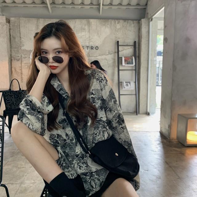 シャツブラウス 長袖 柄シャツ ボタニカル柄 トップス レディース