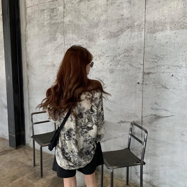 シャツブラウス 長袖 柄シャツ ボタニカル柄 トップス レディース
