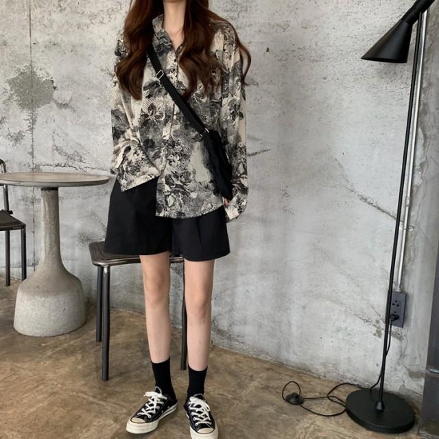 シャツブラウス 長袖 柄シャツ ボタニカル柄 トップス レディース