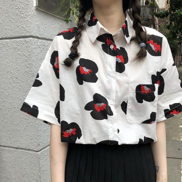 アロハシャツ トップス レディース シャツブラウス 半袖 柄シャツ 花柄 ブラウス シャツ 五分袖 襟付きシャツ ゆったり 羽織りもの 春 夏