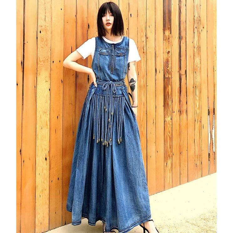 公式の デニムワンピース ロング ワンピース レディース ロングワンピース マキシワンピース 夏 春夏 サロペットスカート 大きいサイズ 刺繍 ウエストリボン 高速配送 Mdtu Nw Gov Lk