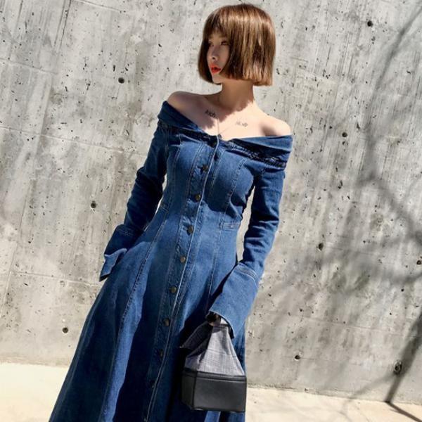 ロング デニム ワンピース オフショルダー ワンピース 長袖 レディース ボタン 細見え 肌見せ 肩出し 大きいサイズ 3l 小さいサイズ 3s Ssc0013 Leap リープ 通販 Yahoo ショッピング
