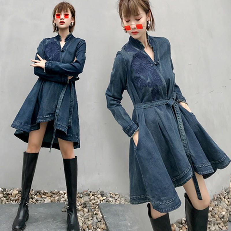 美品 インゲボルグ デニム ロングワンピース シャツワンピ カシュクール フリル INGEBORG インゲボルグ デニム ワンピース カシュクール ロング