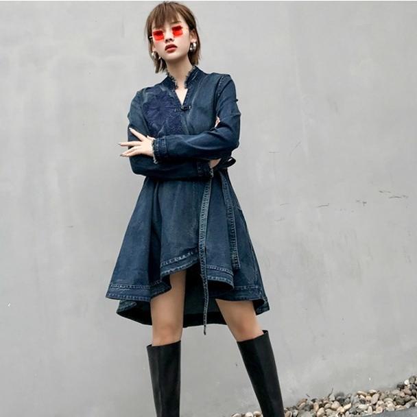 デニム シャツワンピ フィッシュテール カシュクールワンピ
