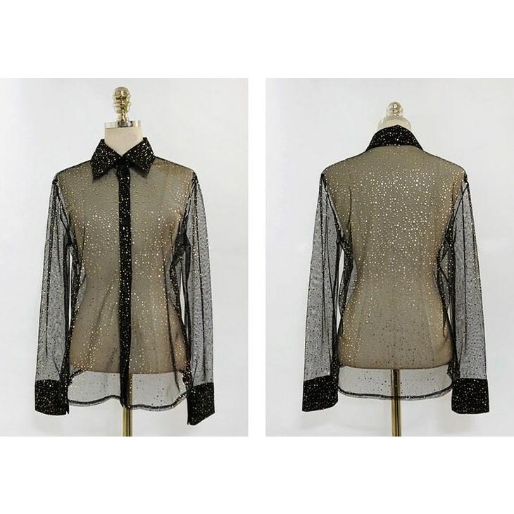 シースルー シャツ トップス ラメ 星 レディース セクシー 長袖 透け感