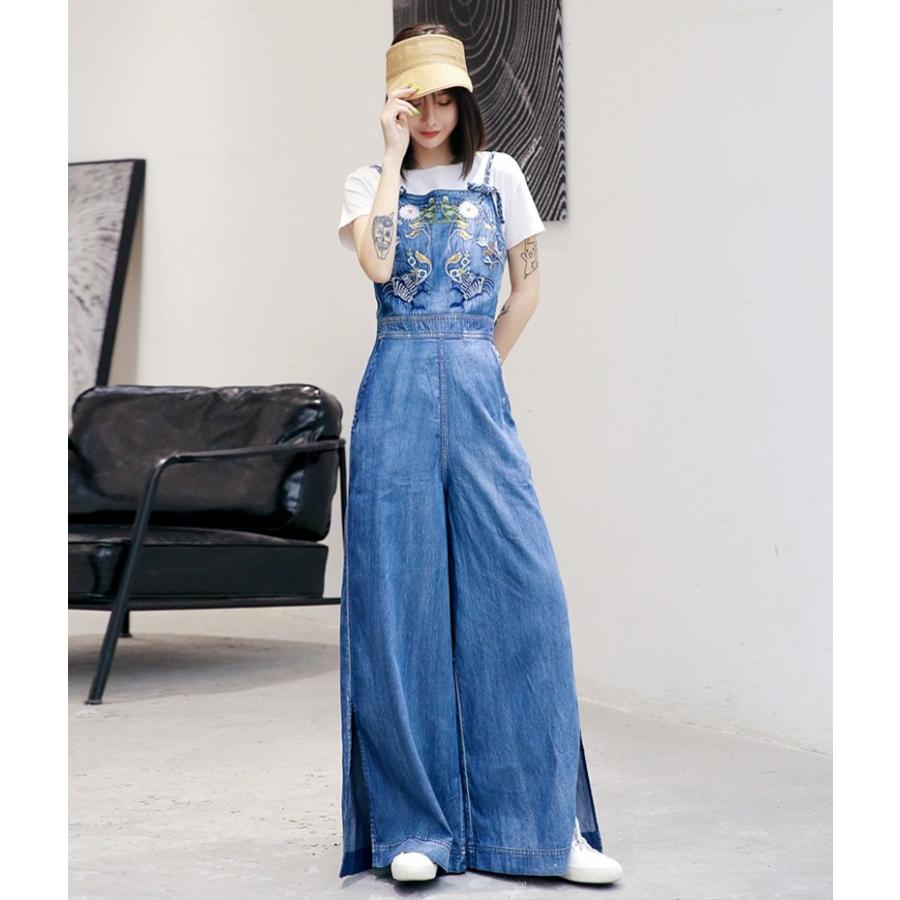 デニム サロペット パンツ セットアップ レディース オーバーオール 白 Tシャツ 半袖 大きいサイズ 3l 4l ロング ワンピース 刺繍 カジュアル スリット Ssd0014 Leap リープ 通販 Yahoo ショッピング