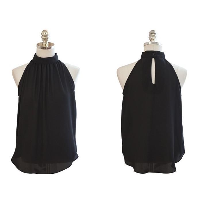 トップス レディース 黒 白 シャツ ブラウス 春 夏 ホルターネック