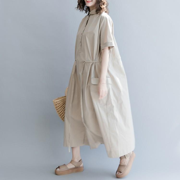 YLEVE コットンロングシャツワンピース シャツワンピース コットン ロング ワンピース レディース 半袖