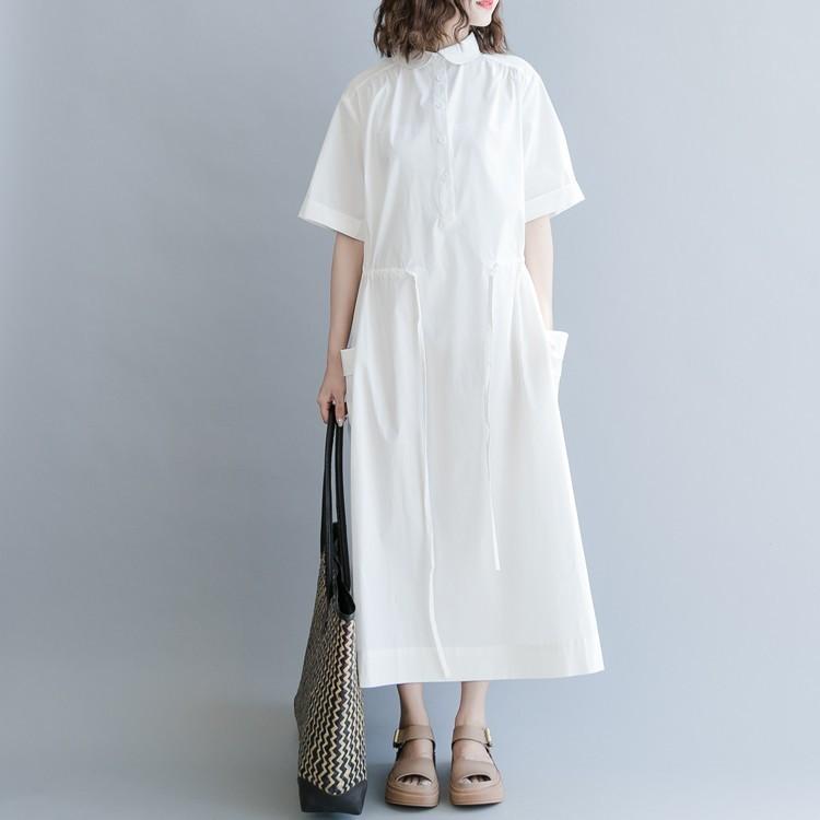 シャツワンピース コットン ロング ワンピース レディース 半袖