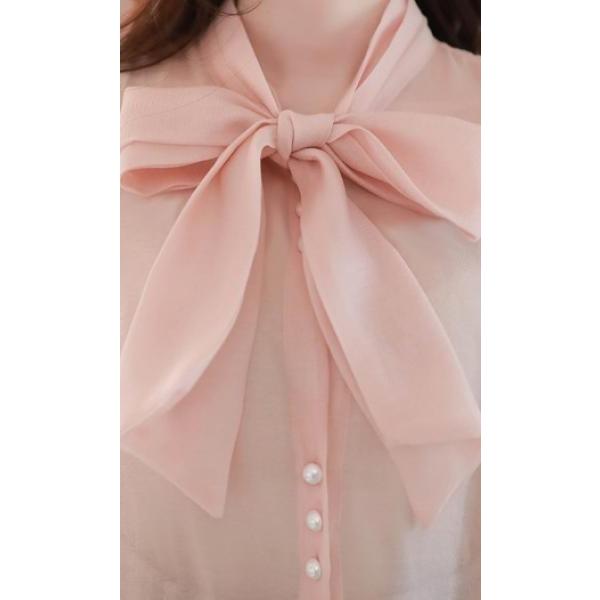 即納 ボウタイブラウス 長袖 レディース トップス シフォン リボン