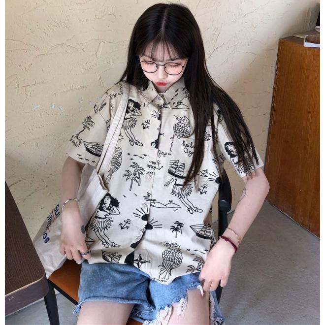 シャツ レディース トップス 半袖 春 夏 柄シャツ 襟付き ブラウス