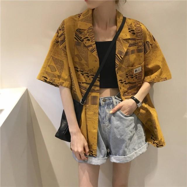 アロハシャツ レディース アロハ トップス 開襟シャツ 柄シャツ 半袖 シャツ カジュアル ゆったり 春 夏 オーバーサイズ ビッグシルエット 総柄