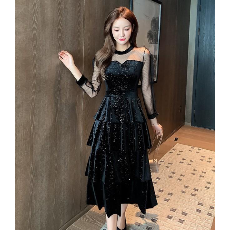 パーティードレス 結婚式 ドレス お呼ばれ 黒 韓国 袖あり 長袖 パーティードレス 結婚式 ドレス お呼ばれ 黒 韓国 袖あり 長袖