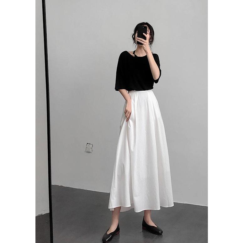 インポートロッサ　ロングスカート　フレア　白　抽象画　モダン　ウエストゴム　上品 インポートロッサ ロングスカート フレア 白 抽象画 モダン