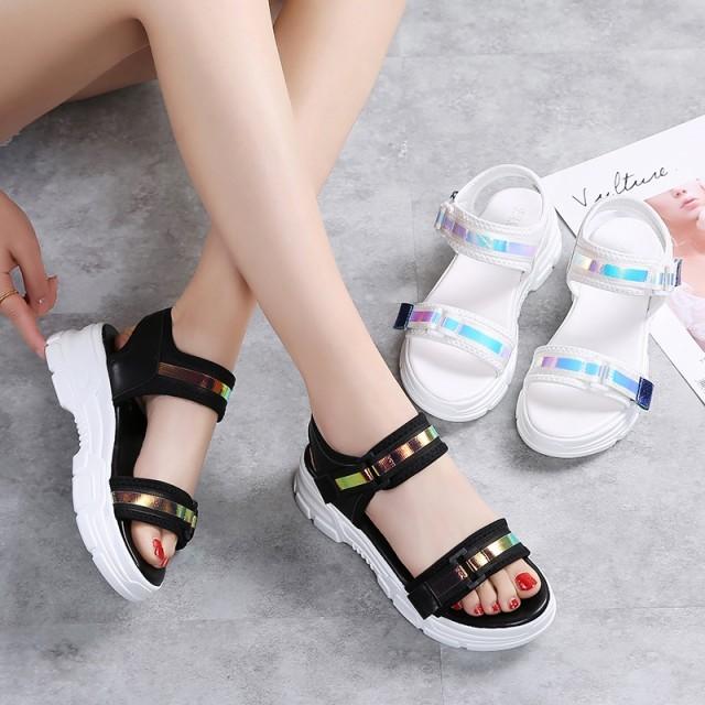スポーツサンダル レディース 厚底 サンダル スポサン メタリック 夏サンダル オープントゥ プラットフォーム 韓国 カジュアル ビーチ 黒 白 Ssg0074 Leap リープ 通販 Yahoo ショッピング