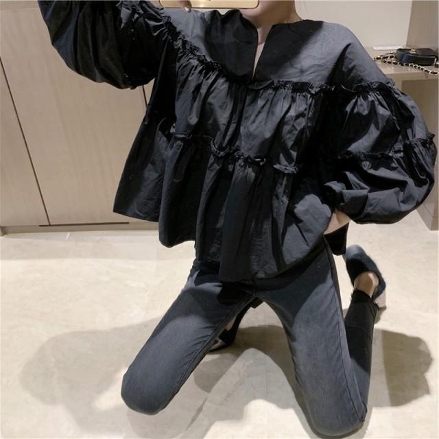 シャツブラウス トップス レディース 長袖 春 秋 ブラウス フレア A