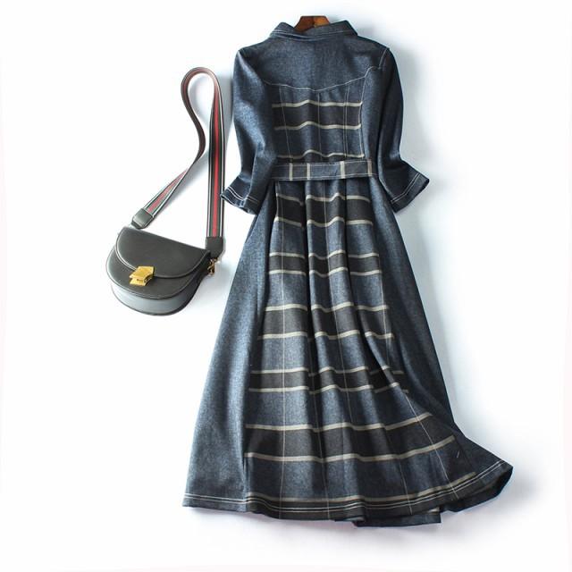 デニム ワンピース ロング レディース デニムワンピース ロングワンピース 長袖 七分袖 大きいサイズ 3L 4L 切り替えワンピース ウエストマーク デニム ワンピース ロング レディース デニムワンピース ロング