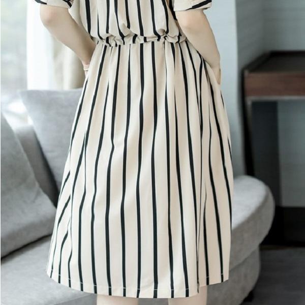 ストライプ ワンピース レディース 膝丈 シャツワンピース 半袖 五分袖