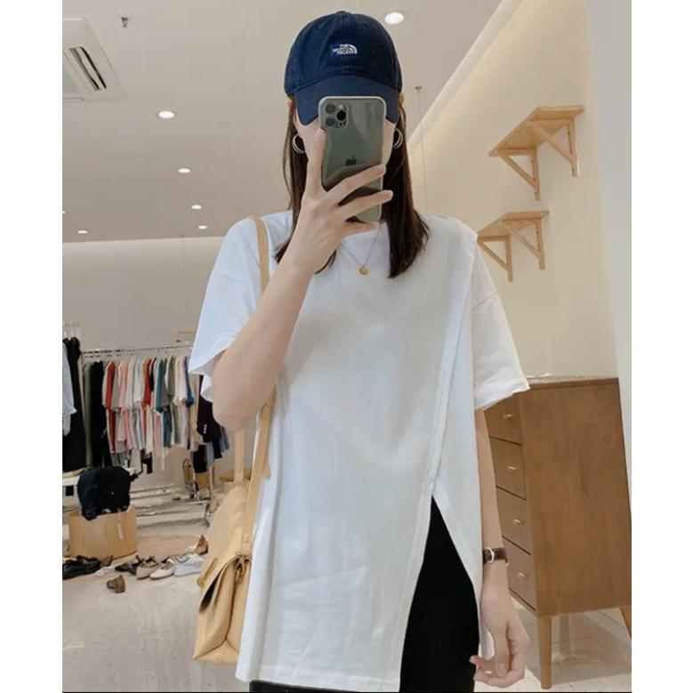 トップス ロングTシャツ Tシャツ レディース 半袖 スリット 春夏 半袖Tシャツ 大きいサイズ カジュアル おしゃれ 白 黒 春 夏 無地 シンプル ゆったり
