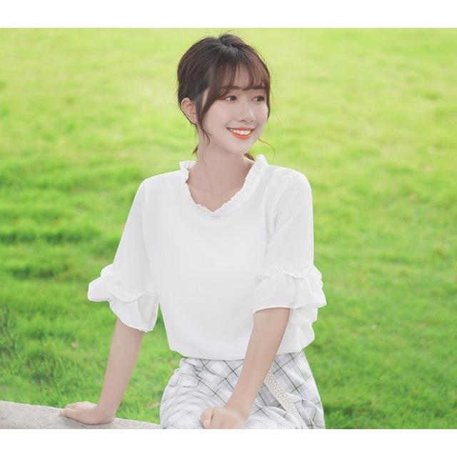 フリルトップス カットソー Tシャツ レディース 半袖 トップス フリルT
