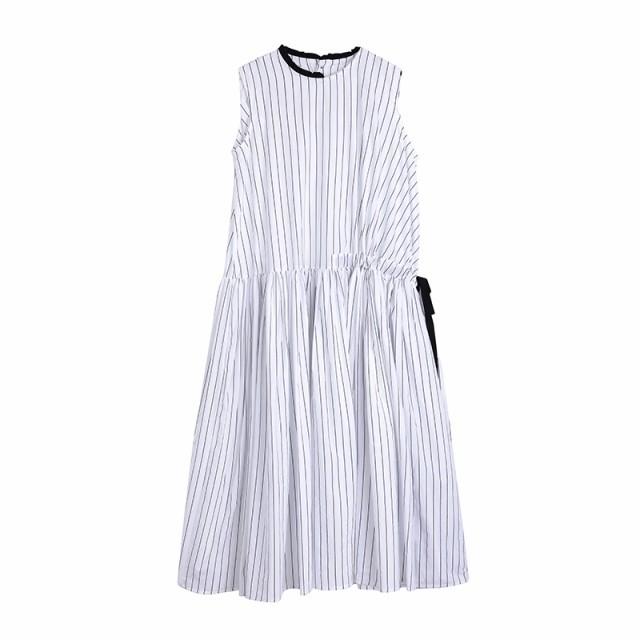 【マメクロゴウチ】ノースリーブ ストライプ ロング ワンピース 23SS XL マメクロゴウチ】ノースリーブ ストライプ ロング ワンピース