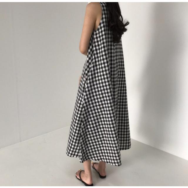 ギンガムチェック ワンピース ロング レディース ノースリーブ ロング