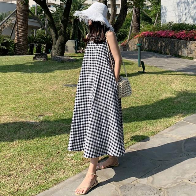 ギンガムチェック ワンピース ロング レディース ロングワンピース 夏 春夏 ノースリーブ ゆったり 体型カバー 大きいサイズ シャツワンピース :SSG0226:Leap・リープ 通販 大きいサイズ チェックワンピース